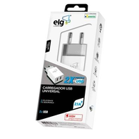 Carregador de Parede Universal 2 USB ELG WC124 Branco Branca