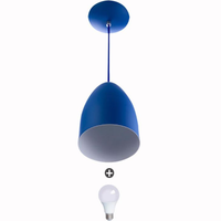 Lustre Pendente Cone Alumínio 20x14cm Azul + Lampada