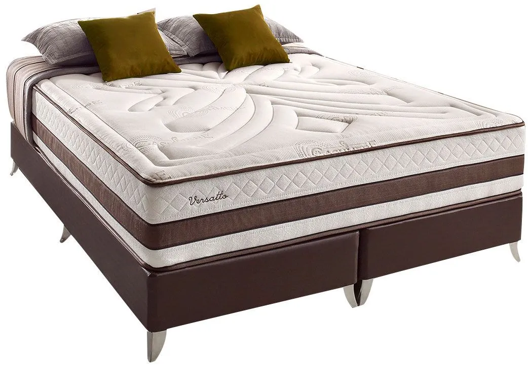 Conjunto Box de Colchão Herval Molas Ensacadas MasterPocket Versatto com Cama Nobuck Rosolare Café