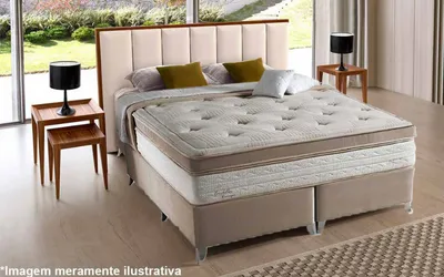 Conjunto Box de Colchão Herval de Molas MasterPocket Eruditto com Cama Nobuck Bege Crema