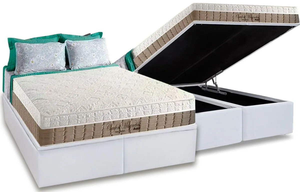 Conjunto Box de Colchão Anjos Espuma Ortopédica Confort Magnético com Cama Courino White