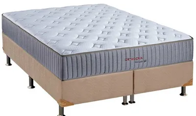 Conjunto Box de Colchão Orthocrin SuperPocket Bellagio com Cama Box Nobuck Bege Crema