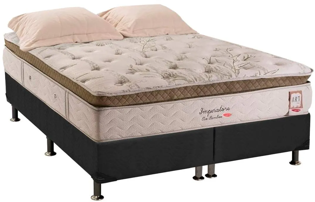 Conjunto Box de Colchão Herval MasterPocket Imperatore com Cama Box Nobuck Cinza