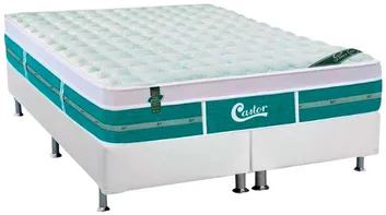 Conjunto Box de Colchão Castor Pocket Gold Star Green com Cama Courino White