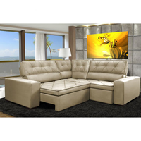 Sofa de Canto Retrátil e Reclinável com Molas Cama inBox Austin 2,40m x 2,40m Suede Velusoft Bege