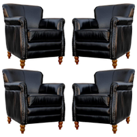 Kit 04 Poltronas Decorativas Sala de Estar Brunei Pés Madeira Preto Couro G58 - Gran Belo