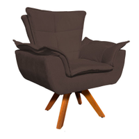 Poltrona Giratória Opala Suede Marrom Base Madeira MM30 D'Rossi