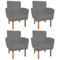 Kit 04 Poltronas Veronês Suede Grafite Pés Palito Castanho D'Rossi