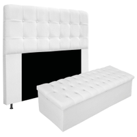 Kit Cabeceira e Calçadeira Baú Estofada Mel 160 cm Queen Size Com Capitonê Suede Branco - Amarena Móveis