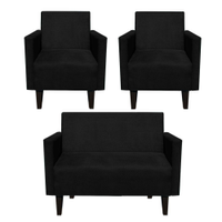 Kit Namoradeira 02 Lugares e 02 Poltronas Jade Suede Preto Pés Chanfrado Tabaco - D'Rossi