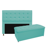 Kit Cabeceira e Calçadeira Copenhague 140 cm Casal Suede Azul Tiffany - Amarena Móveis