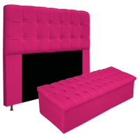 Kit Cabeceira e Calçadeira Baú Estofada Mel 195 cm King Size Com Capitonê Suede Pink - Amarena Móveis
