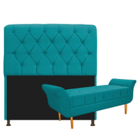 Kit Cabeceira Lady e Recamier Ari 140 cm Casal Suede Azul Turquesa - Amarena Móveis