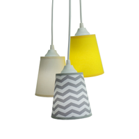 Lustre Pendente Luminária Cacho Chevron Cinza, Bege e Amarelo
