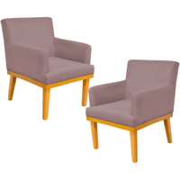 Kit 02 Poltronas Decorativas Para Sala de Estar Base Mel Beatriz W01 Suede Rosê - Lyam Decor