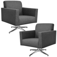 Kit 02 Poltronas Decorativas Base Giratória Para Sala de Estar Helô L02 Linho Chumbo - Lyam Decor