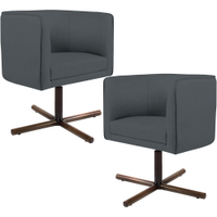 Kit 02 Poltronas Decorativas Giratória Base X Betina D02 Corano Cinza C-03 - Lyam Decor