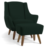 Poltrona Decorativa Fixa com Puff Pés de Madeira Juliet D02 Linho Verde C-117 - Lyam Decor