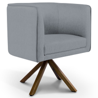Poltrona Decorativa Base Giratória de Madeira Betina D02 Linho Cinza C-416 - Lyam Decor
