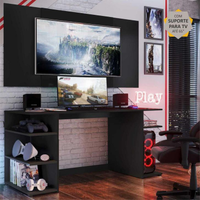 Mesa Gamer com Painel e Suporte TV 65" Guilda Multimóveis Preta
