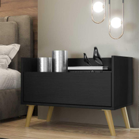 Mesa de Cabeceira 60 cm c/ Pés Retrô Multimóveis Preta/Natural