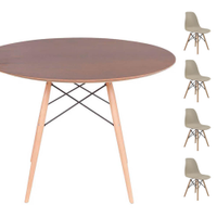 Conjunto Mesa Eames Eiffel DSW Redonda Imbuia 90cm + 4 Cadeiras Eames DSW - Fendi