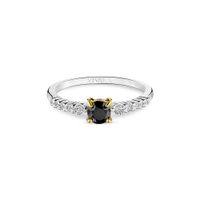 Anel Solitário Expressão em Ouro Amarelo e Ouro Branco 18k com Diamante Negro e Diamantes 0,71 ct