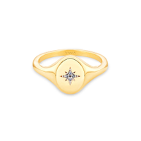 Anel Signet Estrela em Ouro Amarelo 18k com Diamantes