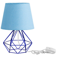 Abajur Diamante Dome Azul Bolinha Com Aramado Azul Metálico