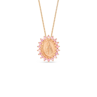 Pingente Medalha N.Sra. Aparecida em Ouro Rosé 18k com Safiras Rosa