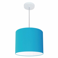 Pendente Cilíndrico Md-4054 Cúpula em Tecido 30x21cm Azul Turquesa - Bivolt