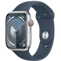 Apple Watch Series 9 (GPS+Cellular 45 mm) Caixa Prateada de Alumínio Pulseira Esportiva Azul Tempestade - M/G