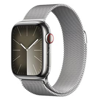 Apple Watch Series 9 (GPS + Cellular 41 mm) Caixa de Aço Inoxidável Prateada, Pulseira Esportiva Prateada Estilo Milanês