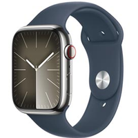 Apple Watch Series 9 (GPS+Cellular 45 mm) Caixa Prateada de Aço Inoxidável Pulseira Esportiva Azul Tempestade - M/G