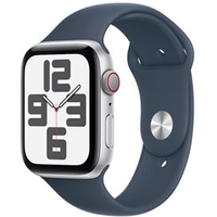 Apple Watch SE (GPS + Cellular 44 mm) Caixa de Alumínio Prateada, Pulseira Esportiva Azul-tempestade M/G