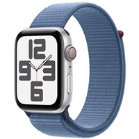 Apple Watch SE (GPS + Cellular 44 mm) Caixa de Alumínio Prateada, Pulseira Loop Esportiva Azul-inverno