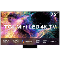 Smart TV TCL QLED 75" 4K UHD C845 Google TV, 120 HZ, Dolby Vision Atmos, DTS, HDR10+, WiFi Dual Band, Bluetooth, Google Assistente e Design Sem Bordas