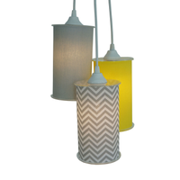 Lustre Pendente Triplo Crie Casa Chevron Cinza e Amarelo