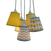 Lustre Pendente Cacho em Tecido Geométrico Amarelo e Cinza