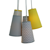 Lustre Pendente Mix de Tecidos Cinza e Amarelo