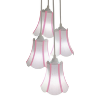 Lustre Pendente Luminária Cacho 4 Cúpulas Paris Linho com Detalhes em Pink