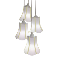 Lustre Pendente Luminária Cacho 4 Cúpulas Paris Linho com Detalhes em Amarelo