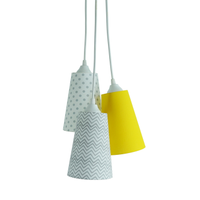 Lustre Pendente Bebê Chevron Cinza, Branco E Amarelo