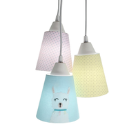Lustre Pendente Luminária Lhama Rosa, Amarelo e Verde Claro