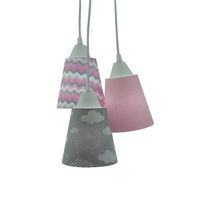Lustre Pendente Luminária Nuvens e Chevron Cinza e Rosa