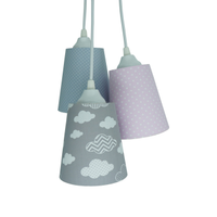 Lustre Pendente Infantil Nuvens Cinza e Rosa