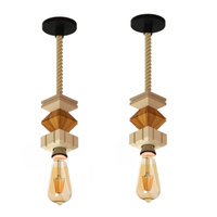2 Pendentes Verticais de Madeira Corda Jaspe com Lâmpada 4W Âmbar