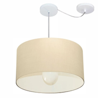 Pendente Cilíndrico Com Desvio Md-4231 Cúpula em Tecido 50x30cm Algodão Crú - Bivolt