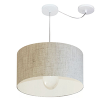 Pendente Cilíndrico Com Desvio Md-4229 Cúpula em Tecido 45x30cm Rústico Bege - Bivolt