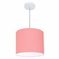 Pendente Cilíndrico Md-4054 Cúpula em Tecido 30x21cm Rosa Bebê - Bivolt